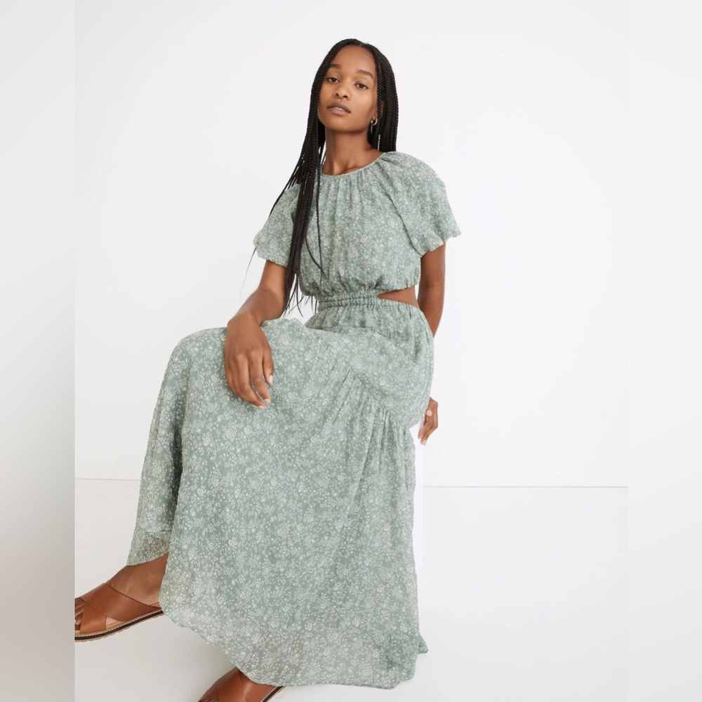 Madewell Seersucker Puff-Sleeve Cutout Midi Dress in Piazza Floral - Picture 4 of 6